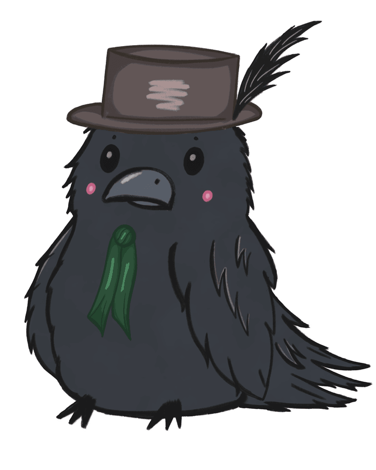 Noireplume's raven mascot in a top hat, ready to help you write